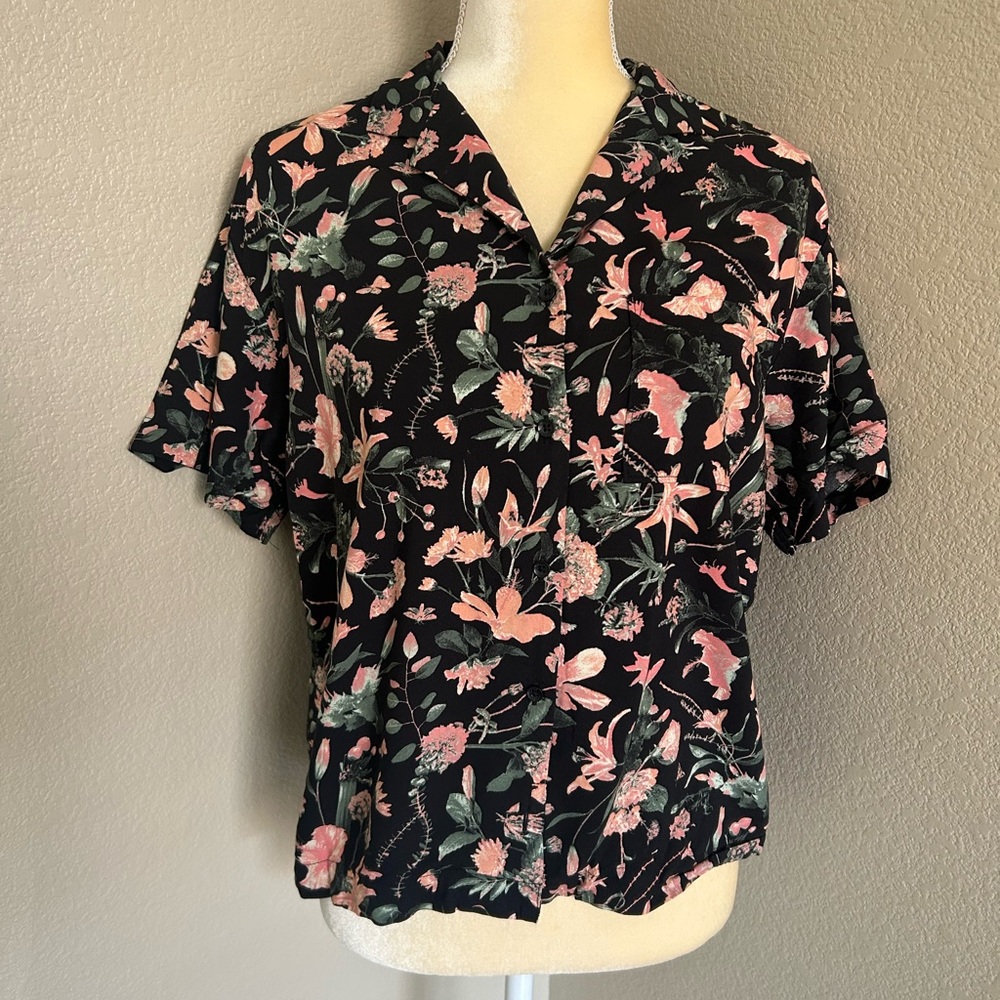 Vans Black and Pink Floral Shirt